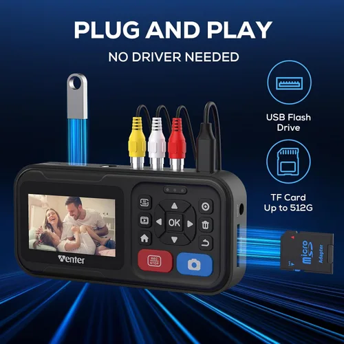 Vista 3 de WENTER Convertidor VHS a digital, convertidor de video HD a digital grabador de captura, compatible con VHS, VCR, DVR, DVD, Hi8, Mini DV, consolas