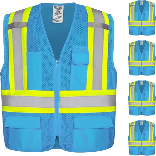 Vista 13 de KAYGO Chaleco de seguridad reflectante de alta visibilidad con bolsillos Poliéster transpirable ligero, de dos tonos, para construcción, almacén