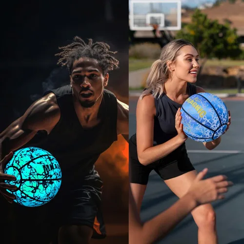 Vista 6 de Balón de baloncesto holográfico que brilla en la oscuridad, tamaño oficial 7, para interiores y exteriores, luminoso, de cuero, 29.5 pulgadas