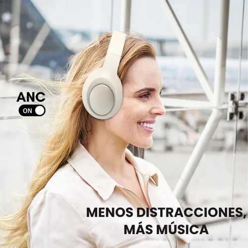 Vista 2 de Bingozones Auriculares inalámbricos con cancelación de ruido beige, Bluetooth sobre la oreja, auriculares inalámbricos con micrófono, tiempo