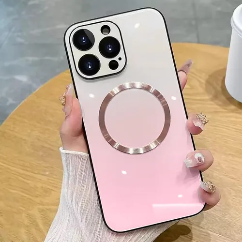 Vista 32 de Guppy Funda para iPhone 12 Pro - Parte trasera de vidrio degradado con carga magnética, película de lente, color negro