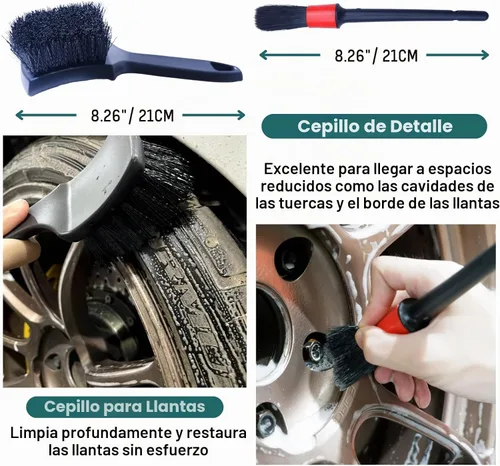 Vista 3 de oesee Juego de 4 cepillos profesionales para ruedas de mango largo para limpiar ruedas y neumáticos, 2 cepillos de limpieza de ruedas suaves