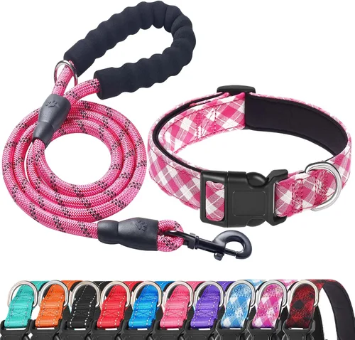 Vista 6 de Ladoogo collar reflectante para perro con acolchado de neopreno suave, collares de nylon transpirables y ajustables para perros pequeños, medianos