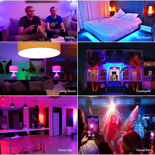 Vista 6 de eecoo Bombilla LED inteligente, altavoz de bombilla Bluetooth con regulable, RGB multicolor, audio y música, funciones estéreo, control remoto