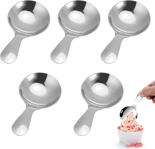 Vista 10 de 5 mini cucharas de helado para recipientes, mini cucharas doradas para servir dulces, acero inoxidable, mango corto, condimentos de sal, cucharas