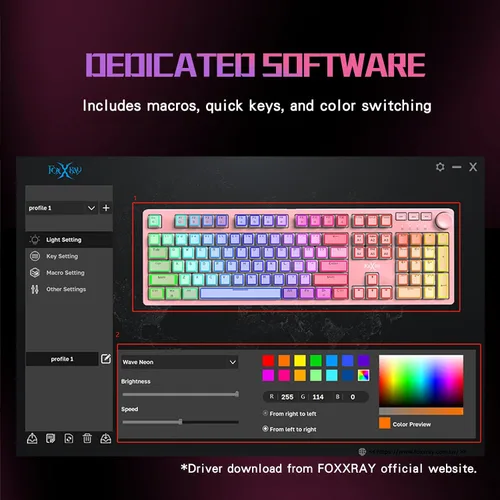 Vista 5 de FOXXRAY HKM-95 Teclado mecánico con cable para juegos, retroiluminado RGB de tamaño completo con perilla de control de medios, interruptores azules