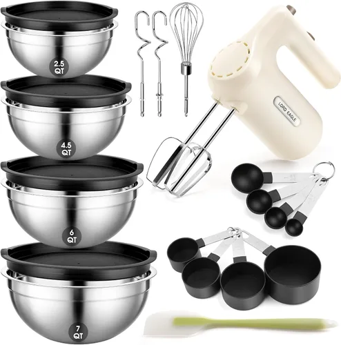 Vista 9 de Lord Eagle - Batidora de mano eléctrica de 5 velocidades, batidora de mano compacta de 300 W, batidora de huevos portátil de cocina con 5 accesorios