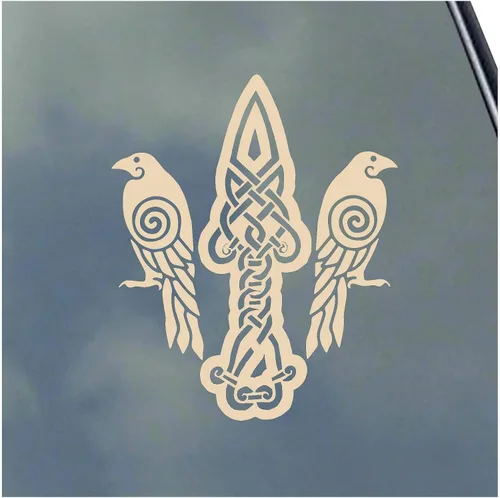Vista 8 de Huginn y Muninn con Gungnir - Vinilo adhesivo nórdico Asatru Odin Thor Raven Negro