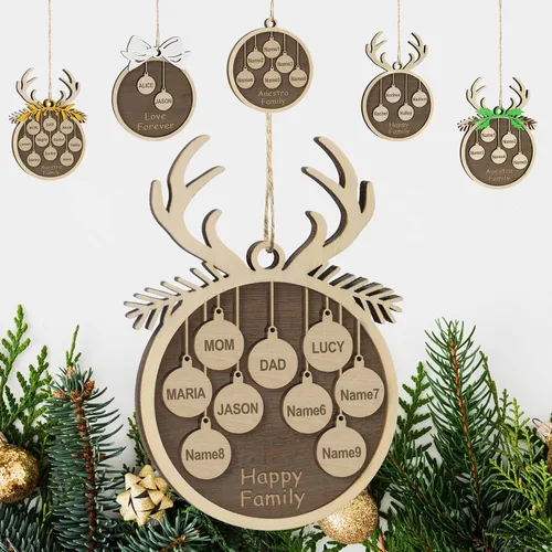 Vista 22 de Adornos de Navidad personalizados familiares de 1, 2, 3, 4, 5, 6, 7, 8, 9, 10, adornos de madera personalizados, decoraciones de Navidad, regalos