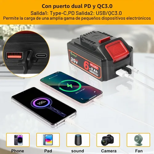 Vista 2 de waitley Batería Plus mejorada de 20 V 6 A compatible con herramientas Negro-1 paquete 6A