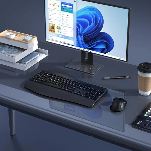Vista 7 de Combo ergonómico de teclado y mouse, teclado inalámbrico de computadora de tamaño completo con reposamuñecas de palma mouse ergonómico
