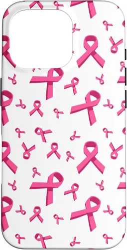 Vista 20 de Funda de soporte para iPhone 17 de mujeres de concientización sobre el cáncer de mama con patrón de cinta rosa