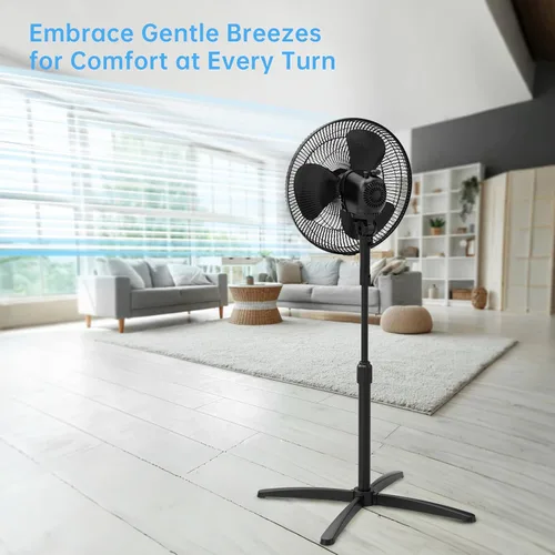 Vista 4 de Emerson FAO1605 Ventilador de pedestal oscilante portátil de 85.5 grados, 3 ajustes de velocidad con inclinación ajustable y altura ajustable