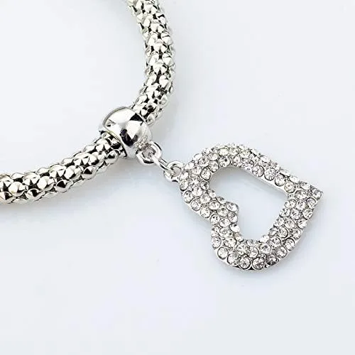 Vista 3 de Long Way 3 pulseras de abalorios chapados en oro rosa y plata para mujer, pulsera elástica multicapa de cristal