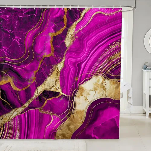Vista 17 de Erosebridal Cortina de ducha de mármol negro, 72 pulgadas de ancho x 72 pulgadas de largo, juego de baño con grietas doradas, tela de textura