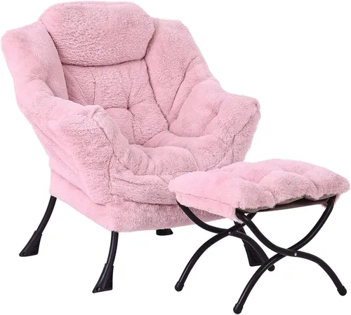 Vista 17 de Silla perezosa moderna con otomana, cómoda silla de lectura para sala de estar