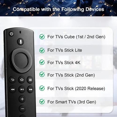 Vista 2 de Replacement Remote Voice Controller for Fire Stick 2nd Gen/Lite/4K/2020 Release, TVs Cube(1st/2nd Gen), Smart TV 3rd Gen, Not for Smart TV 1st/2nd