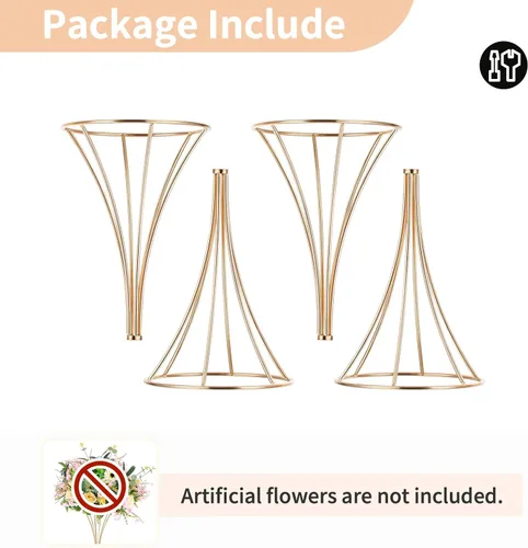 Vista 7 de NUPTIO 2 centros de mesa de boda para mesas, jarrón de trompeta de metal de 19.7 pulgadas de alto, jarrones dorados para centros de mesa, estante