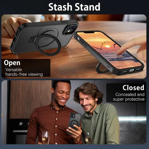 Vista 6 de Telaso Magnético para Funda de iPhone 12 Mini, Compatible con Magsafe con Soporte de Anillo Magnético, Funda Protectora de Grado Militar con Parte