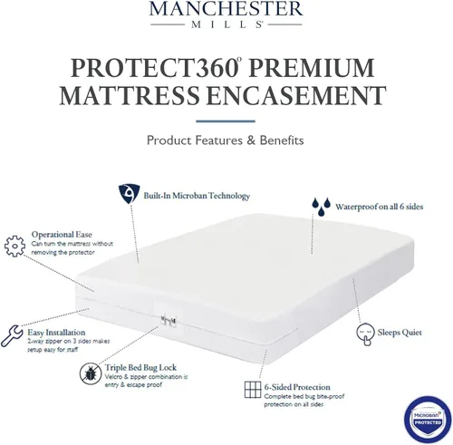 Vista 2 de Protect360 Premium - Funda y protector de colchón – Matrimonial, protección del producto Microban, poliéster de punto, impermeable, prevención