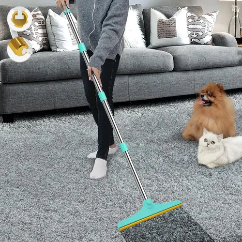 Vista 10 de Rastrillo de alfombra B-Land para depilación de mascotas, escoba raspadora de alfombras reutilizable Pet Hair Remover with 60” Adjustable Long