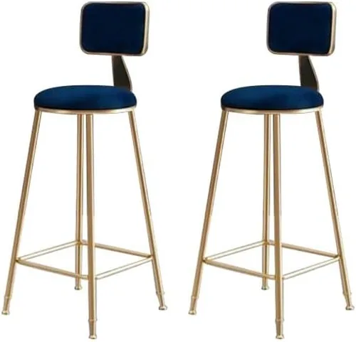 Vista 9 de Taburete moderno para mostrador, taburete sin brazos, taburete de hierro con cojín y pedal, 1 taburete corto (18 pulgadas de alto) azul