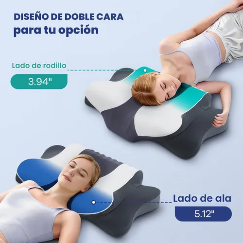 Vista 7 de DONAMA Almohada cervical para el cuello para aliviar el dolor, almohadas ergonómicas de espuma viscoelástica con doble altura para dormir