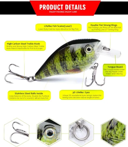 Vista 2 de PROBEROS Juego de señuelos de pesca Crankbaits Hard Baits Boat Ocean Topwater Señuelos Kit de aparejos de pesca, juego de cebos duros para trucha