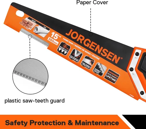 Vista 7 de JORGENSEN Sierra de mano profesional de 15 pulgadas, mango ergonómico de soldadura ultrasónica de aluminio antideslizante de corte fino 8 TPI