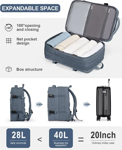 Vista 6 de Mochila de viaje grande para mujer, mochila de transporte, mochila de senderismo, mochila impermeable para deportes, escuela, portátil, mochila