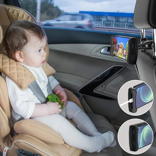 Vista 7 de Soporte para asiento trasero para reposacabezas de automóvil, soporte para teléfono/tableta, soporte para dispositivos ajustables