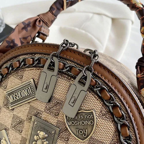 Vista 5 de Bolso vintage para mujer, bolso cruzado redondo con un hombro, bolso circular de gran capacidad, bolso diario para mujeres y niñas (marrón)