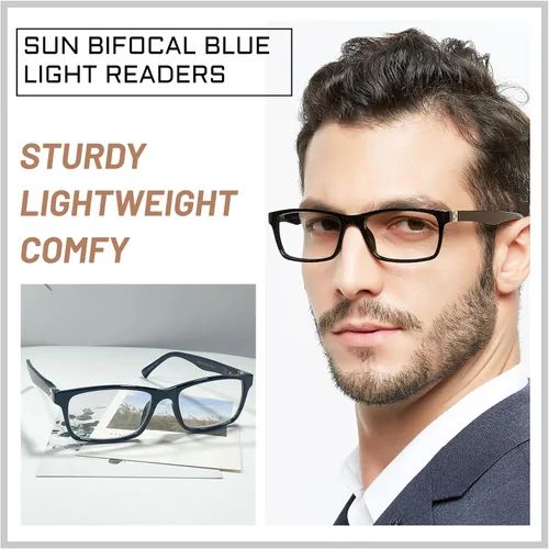 Vista 2 de OCCI CHIARI Gafas de lectura bifocales para hombres, lectores de protección ocular cuadrada de transición