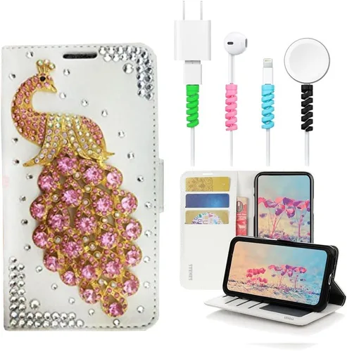Vista 7 de Bling - Funda para Samsung Galaxy S21, diseño de pavo real en 3D, color negro