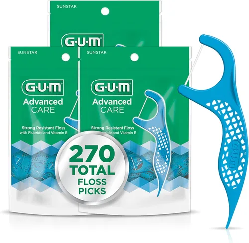 Vista 12 de GUM Advanced Care - Púas de hilo dental para adultos con vitamina E y flúor, hilo dental extra fuerte resistente a las roturas, mango de fácil