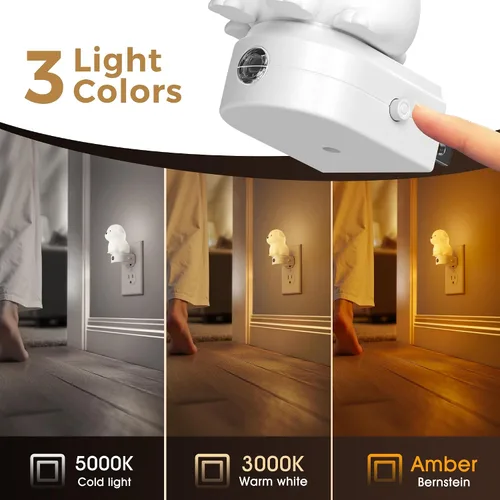 Vista 2 de L LOHAS LED - Luz nocturna enchufable para niños, luces nocturnas 3D de cachorros lindas con sensor de atardecer a amanecer, 1600K/2700K/5000K 3CCT