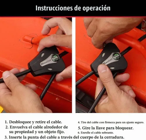 Vista 5 de Master Lock Candado para Bicicleta Python Negro con Llave, Candado de Cable de Metal Ajustable tiene un Revestimiento de Vinilo Resistente a