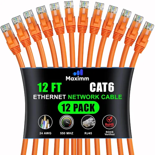 Vista 38 de Maximm Cable Ethernet Cat6 de 7 pies, 10 Gbps 550 MHz, negro, paquete de 12