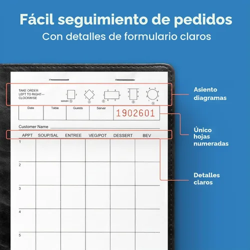Vista 3 de FMP Brands (500 hojas), bloc de notas de servidor, cheques de invitados para servidores, blocs de pedidos para servidores, blocs de notas de Blanco