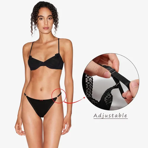 Vista 4 de Aijolen Tanga de algodón para mujer, ropa interior ajustable para mujer, bragas de cintura baja para mujer, no se ven