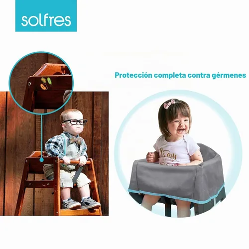 Vista 3 de Funda para silla alta de bebé de doble cinturón, sin plomo ni ftalatos, material resistente y robusto, funda impermeable lavable para sillas altas