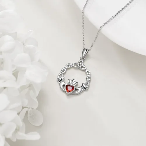 Vista 5 de URONE Claddagh Collar para mujer de plata de ley 925 con colgante de nudo celta irlandés, joyería de regalo