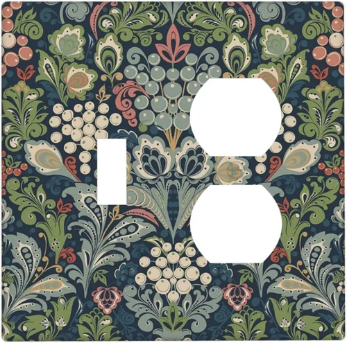Vista 121 de William Morris Floral Boho Azul Medianoche Azul Bohemio Flor 1 Banda Dúplex Cubierta de Salida Decorativa Receptáculo Único Interruptor Eléctrico