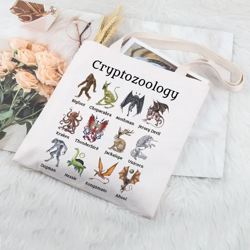 Vista 3 de TIIMG Bolsa de mano de criptozoología Cryptid Cryptid Cryptid Criatures Regalo para amantes de los biólogos (criptozoología), Blanco, Mediana