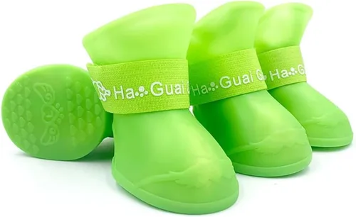 Vista 6 de Botas de lluvia de goma antideslizantes y impermeables para perros, color caramelo, cubierta para patas (negro, S)