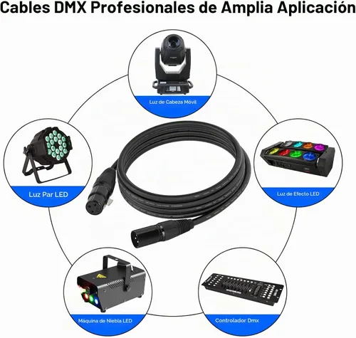 Vista 7 de Cable DMX de 10 pies, paquete de 4 cables de luz DMX de 9.8 ft, cables DMX de 3 pines, cable de señal XLR macho a hembra con conectores metálicos