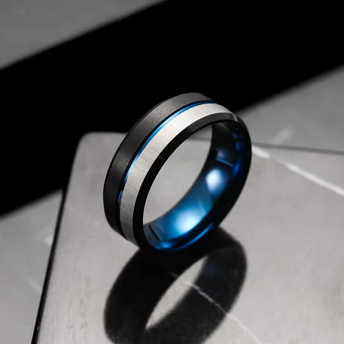 Vista 15 de King Will Anillo de boda de carburo de tungsteno para hombre con diseño de ranura, 6/7/0.315 in de ancho, acabado cepillado/pulido para hombre