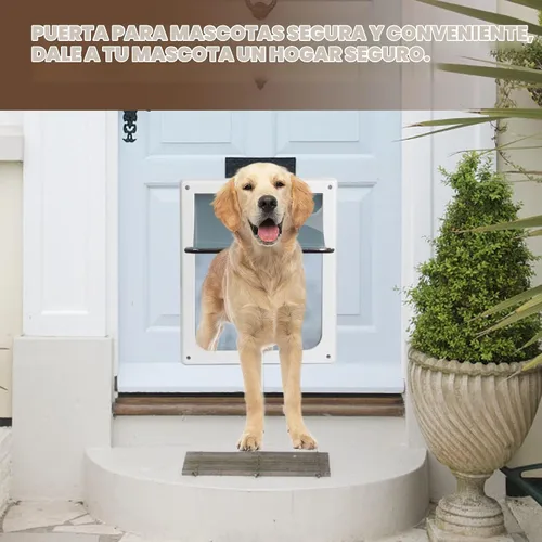 Vista 7 de Puerta corredera interior con solapa para perros, 2 maneras de bloqueo para mascotas, puerta de cristal con solapa transparente