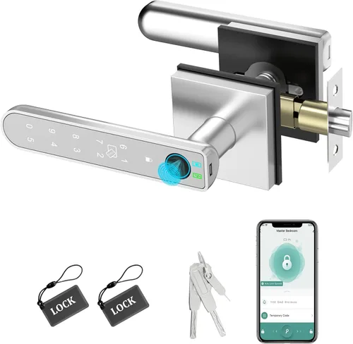 Vista 10 de Foxgard - Cerradura inteligente de huellas dactilares para puerta: Perilla de puerta biométrica de 5 en 1 con impresión digital - Perilla de puerta