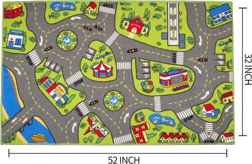 Vista 3 de Alfombra grande para niños de 52 x 32 pulgadas con parte trasera antideslizante, alfombra de juego de la vida urbana para jugar con juguete